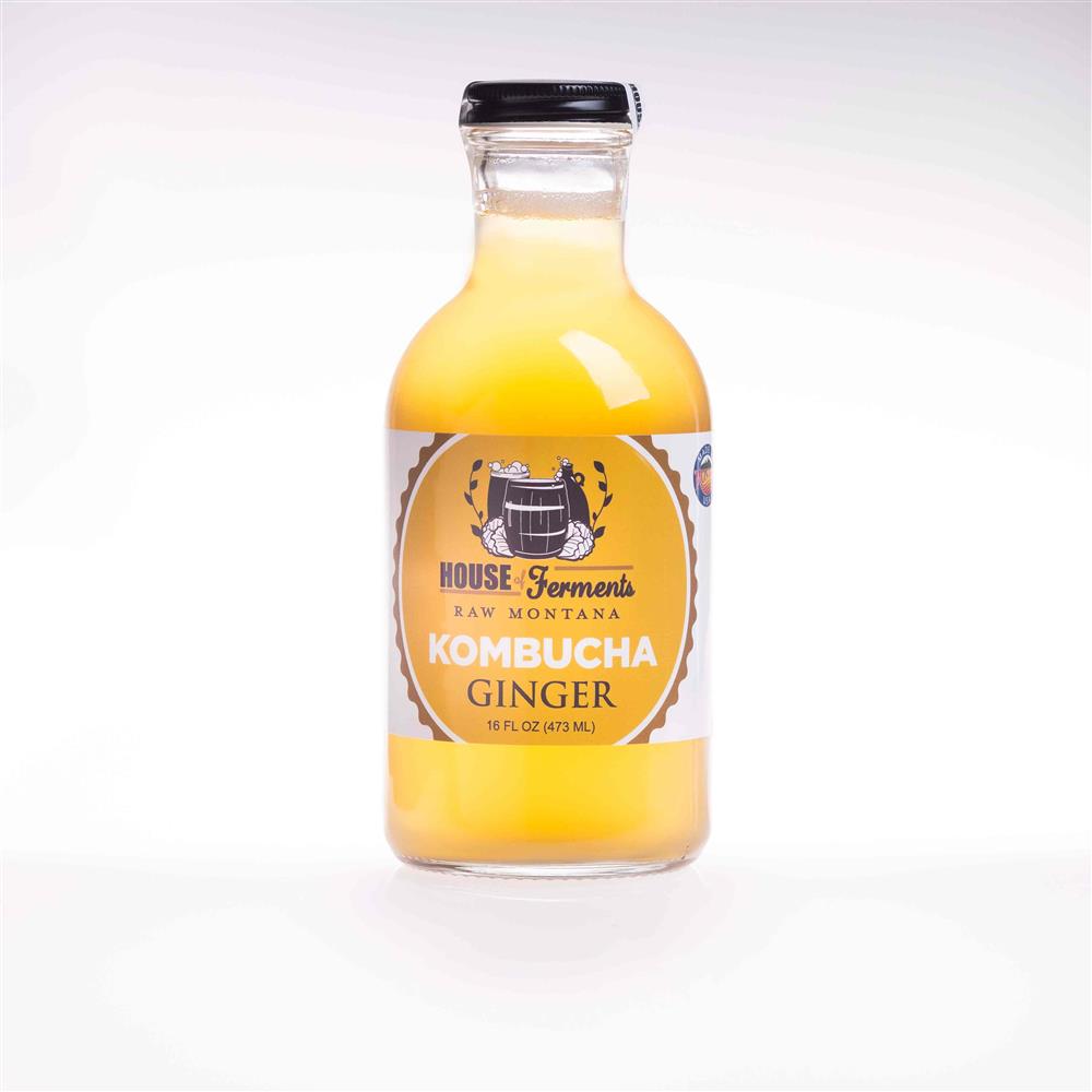 A bottle of House of Ferments Ginger kombucha.