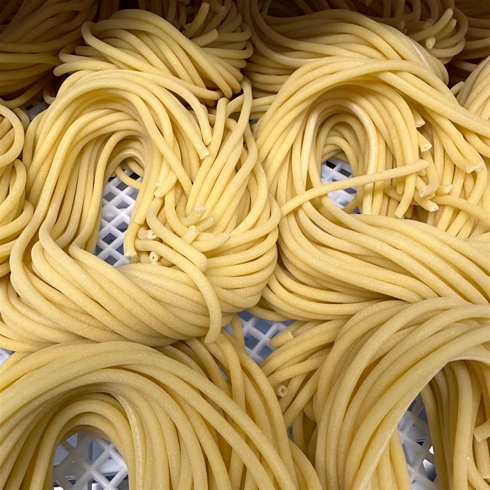 Coils of fresh long pasta