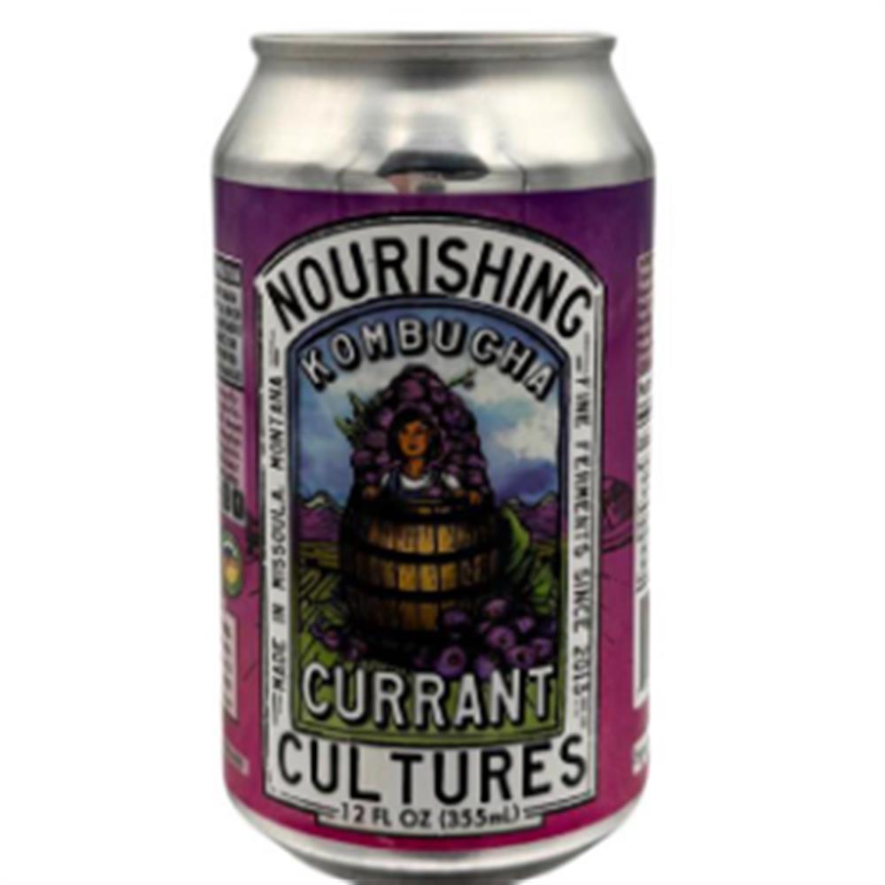 A can of Nourishing Cultures currant kombucha.